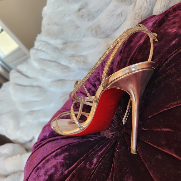 Christian Louboutin Rose Gold Strappy Heeled Sandal - Picture 2 of 4